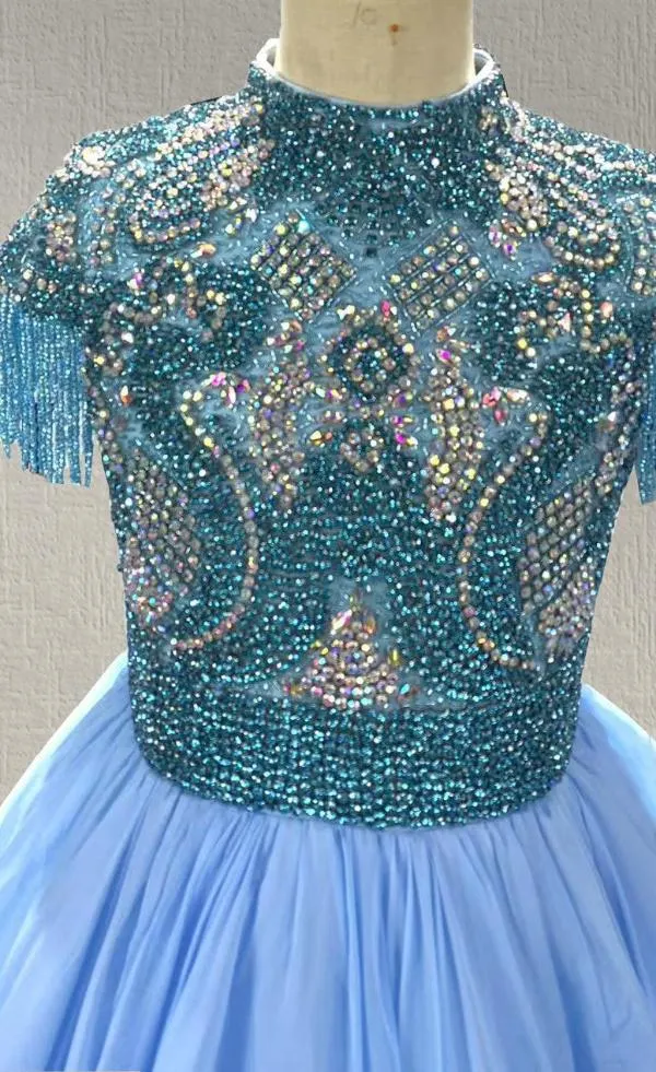 Stunning Glitter Halter Beaded Bodice Youth Formal Dress