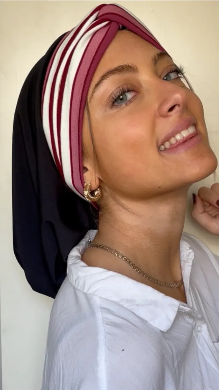 Stunning Striped Women's Turban Snood Hijab With Color