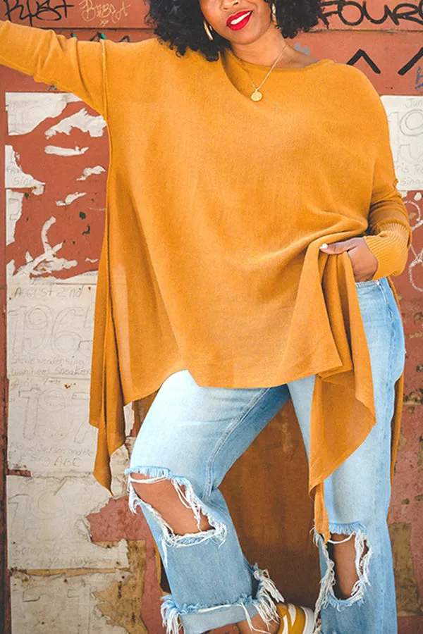 Stylish Asymmetrical Hem Split Knit Top