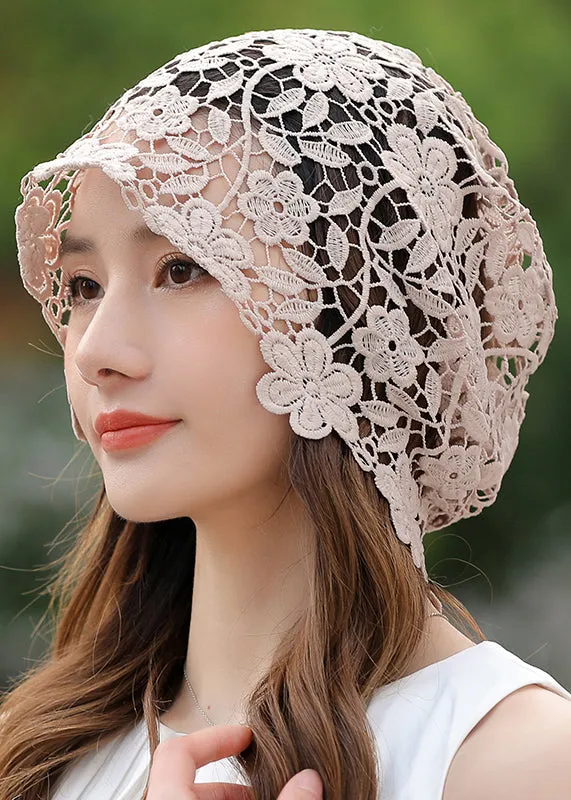 Stylish Khaki Floral Hollow Out Lace Bonnie Hat