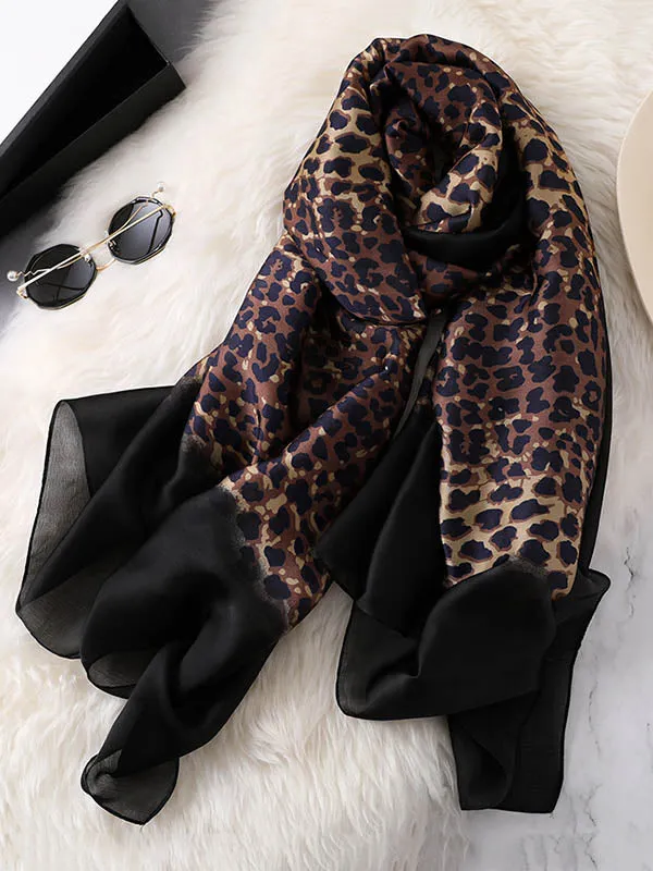 Stylish Leopard Gradient Silk Scarf