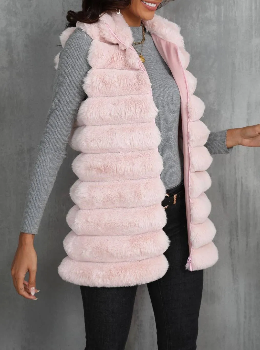 Stylish Midi Zippered Fleece Vest