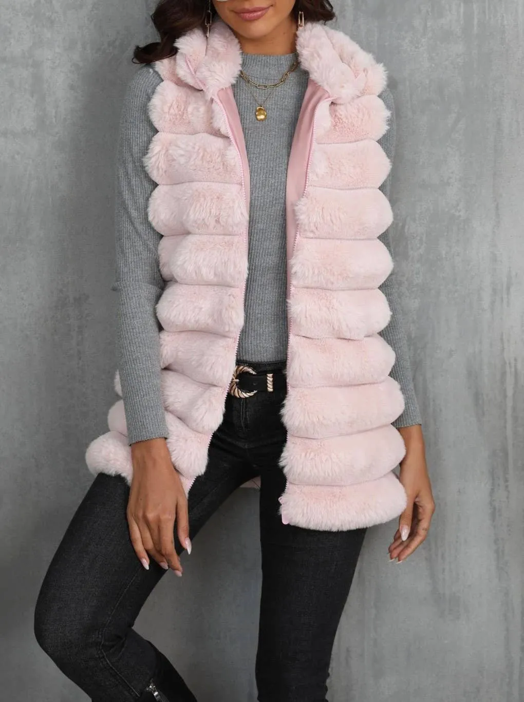 Stylish Midi Zippered Fleece Vest