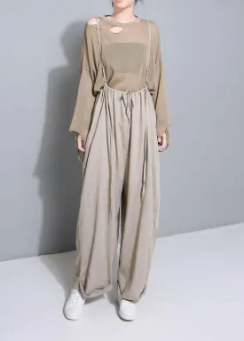 stylish women khaki cotton linen wide leg pants multiple wearing methods pants