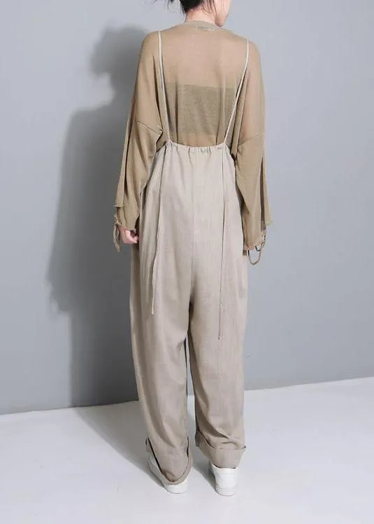 stylish women khaki cotton linen wide leg pants multiple wearing methods pants