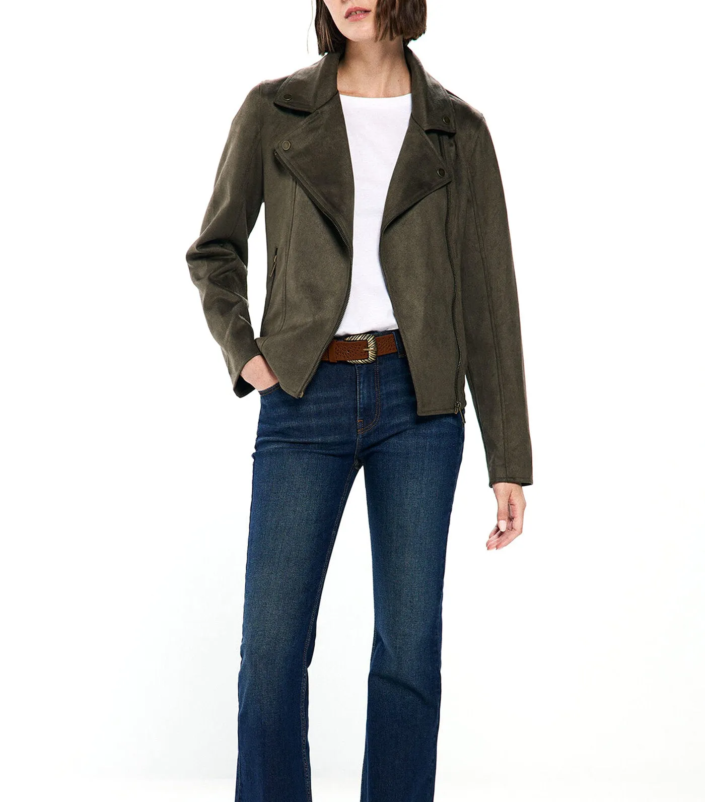 Suede Biker Jacket
 Khaki