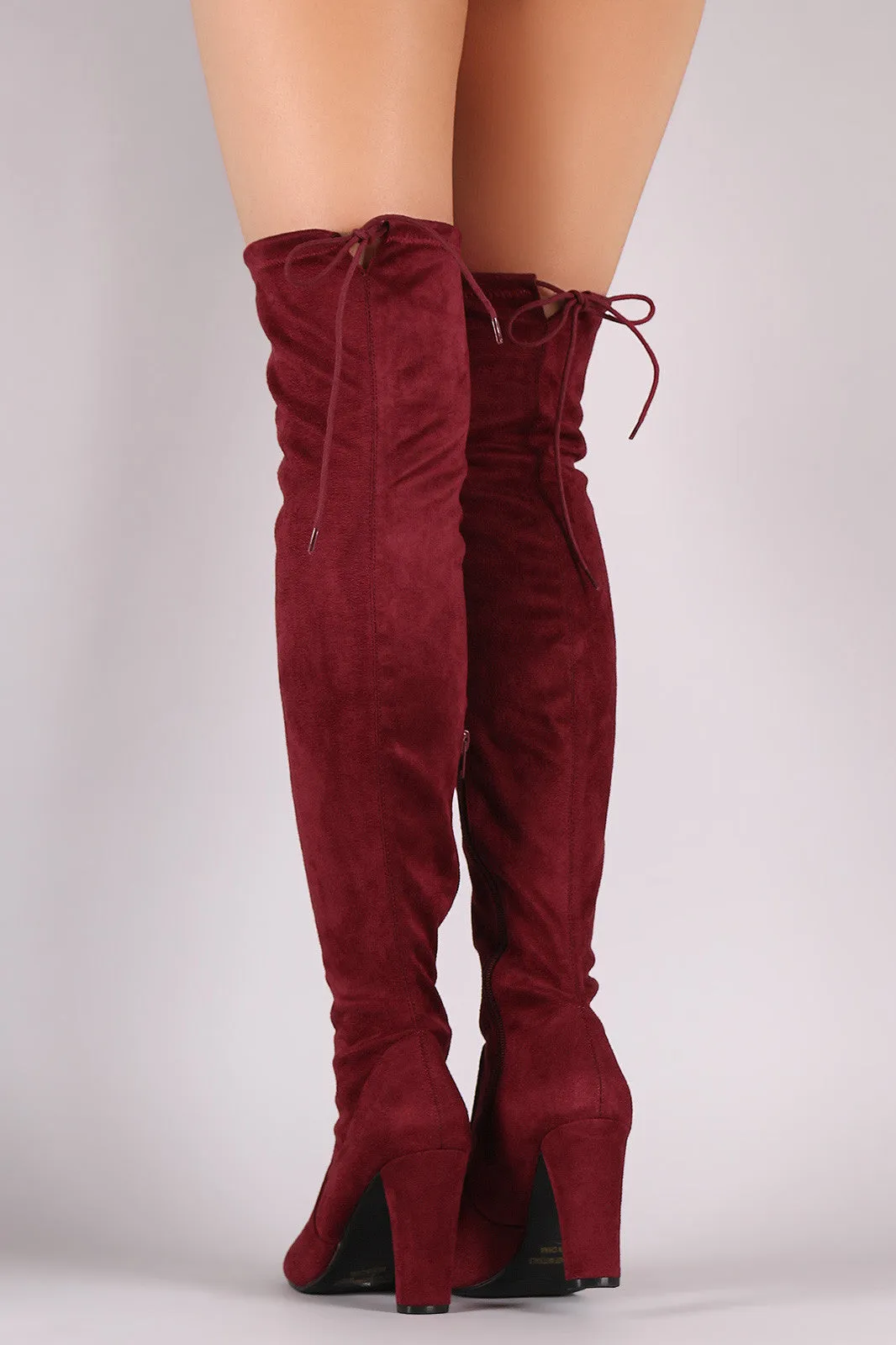 Suede Drawstring Tie Thick Heeled Over-The-Knee Boots