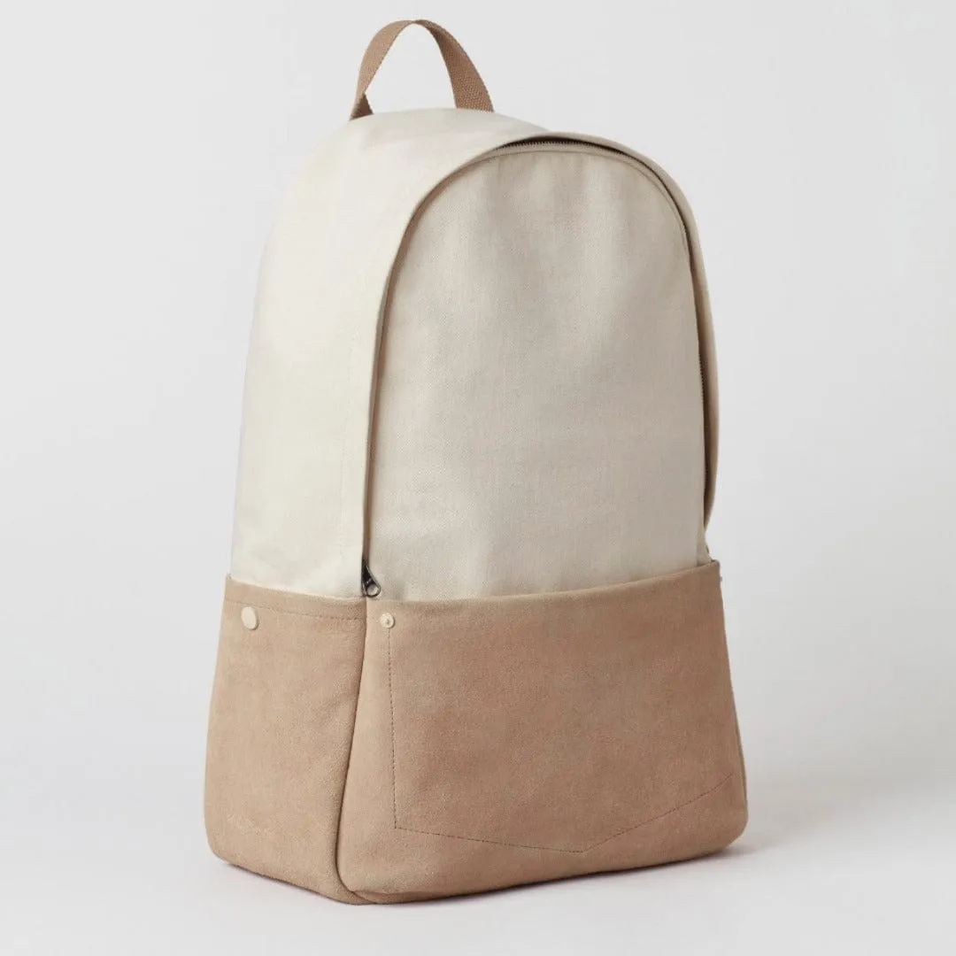 Suede Leather Denim Backpack Oatmeal