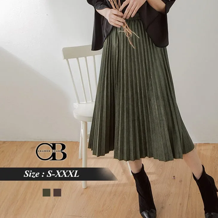 SUEDE PLEATED MIDI SKIRTS