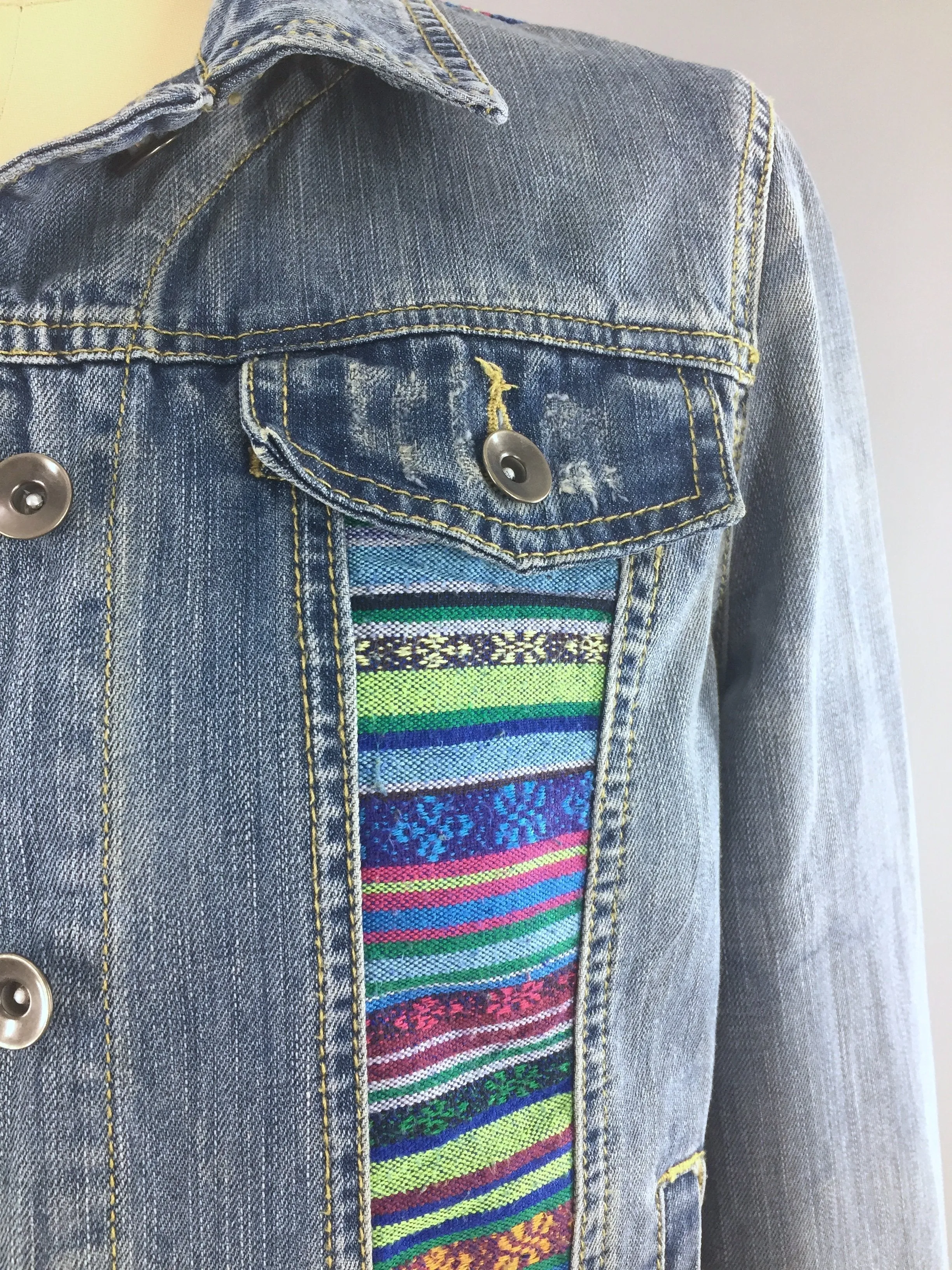 Sugar Skull Owl Embroidered Denim Jacket / Día de Muertos Patch / Mexican Day of the Dead Embroidery