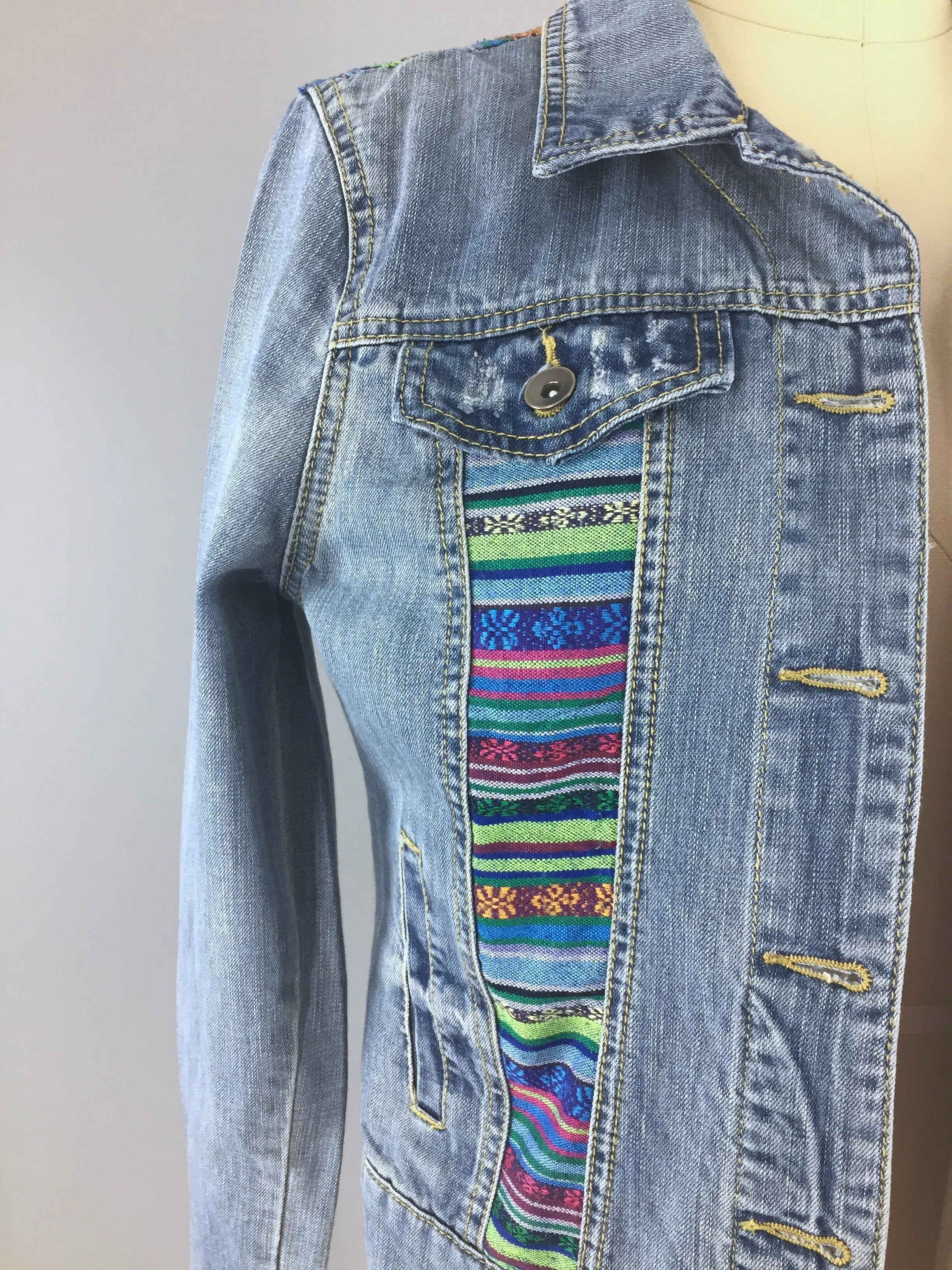 Sugar Skull Owl Embroidered Denim Jacket / Día de Muertos Patch / Mexican Day of the Dead Embroidery