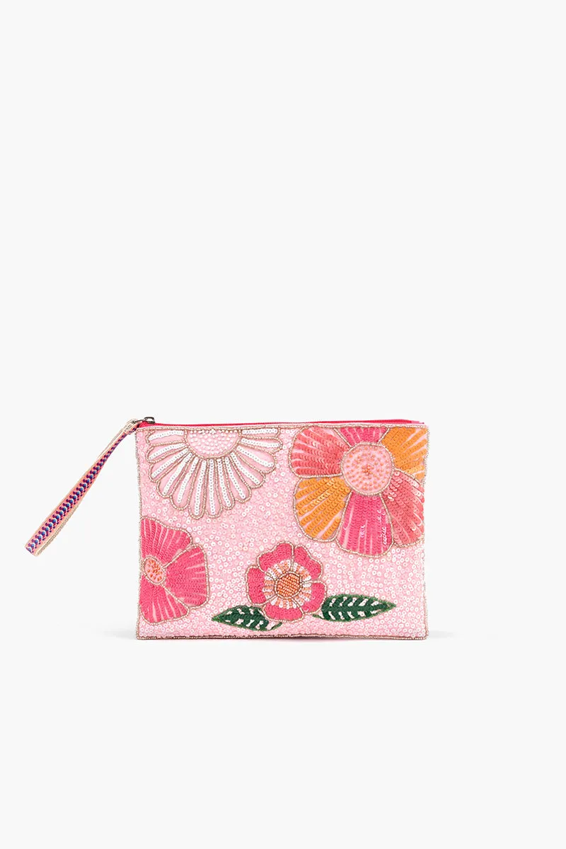 Summer Garden Embellished Top Zip Clutch