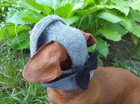 Summer hat Panama for the dog gray with black bow, summer clothes for pets