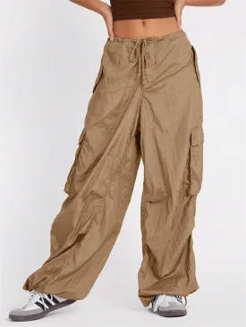 Summer High Waist Drawstring Baggy Cargo Pants for Women