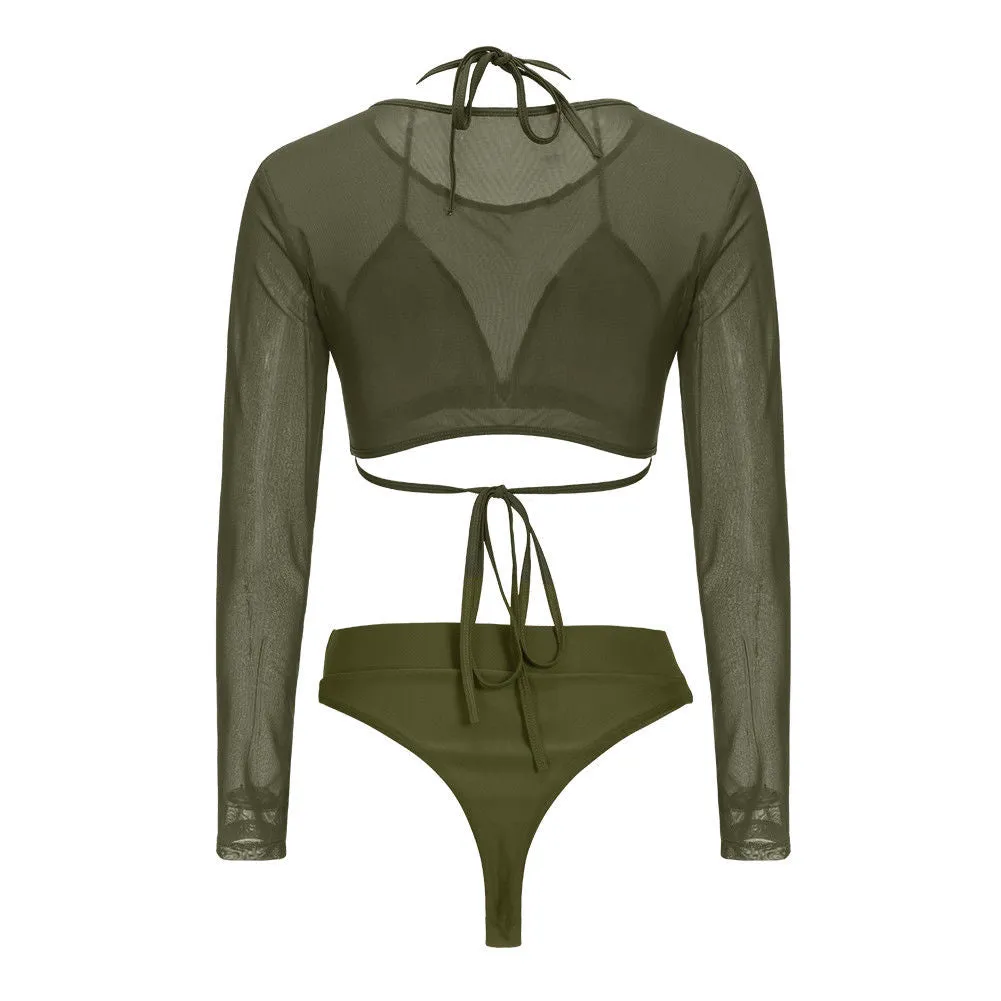 Summer Women Triangle Three-Piece Suit Sexy Bikini Set Bandage Push-Up Swimsuit Bathing Beachwear