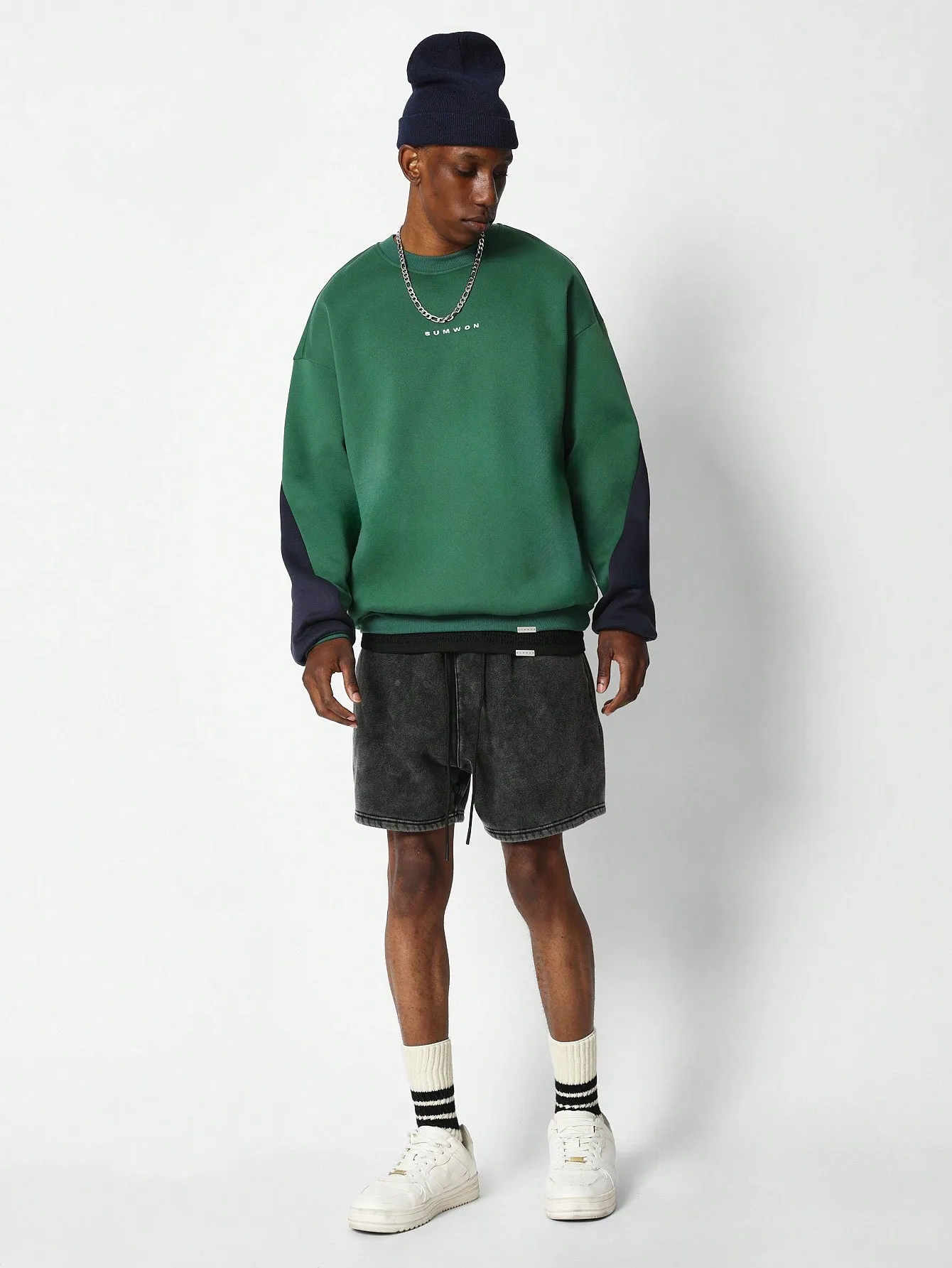 SUMWON Crew Neck Colour Blocked Sweatshirt With Back Brooklyn Embroidery