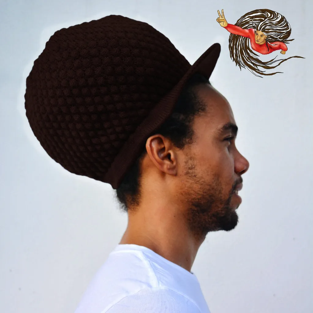 Super Dread Large Brown Dreadlocks Peaked Tam Rasta Cap