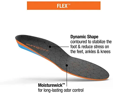 Superfeet Flex | Comfort Insoles for Athletic Shoe Cushion and Support | Unisex | Color Flame