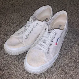 Superga Womens White Canvas Laced Sneakers Shoes Size 9.5