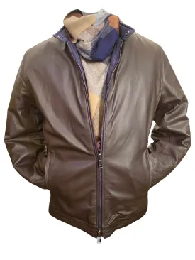 Suprema Men's Reversible Leather Bomber Jacket Chocolate