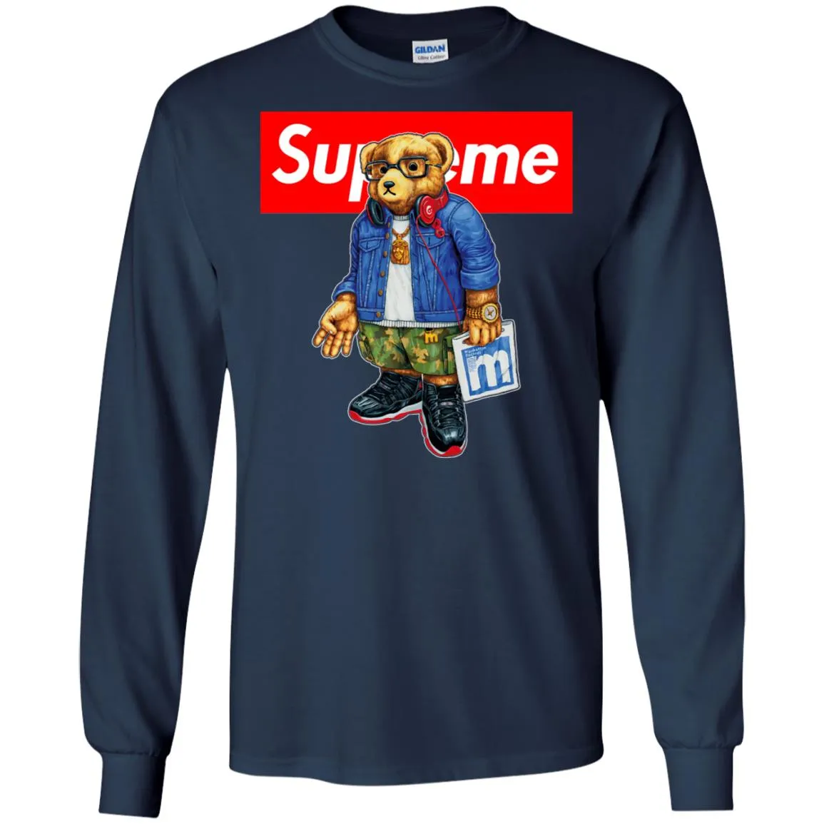 Supreme Bear Style Music T-shirt Men Long Sleeve Shirt