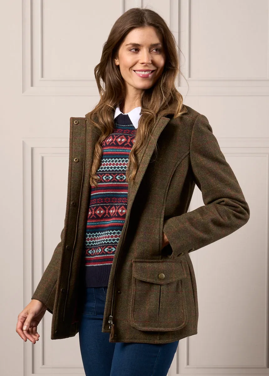 Surrey Ladies Tweed Coat In Hemlock - Regular Fit