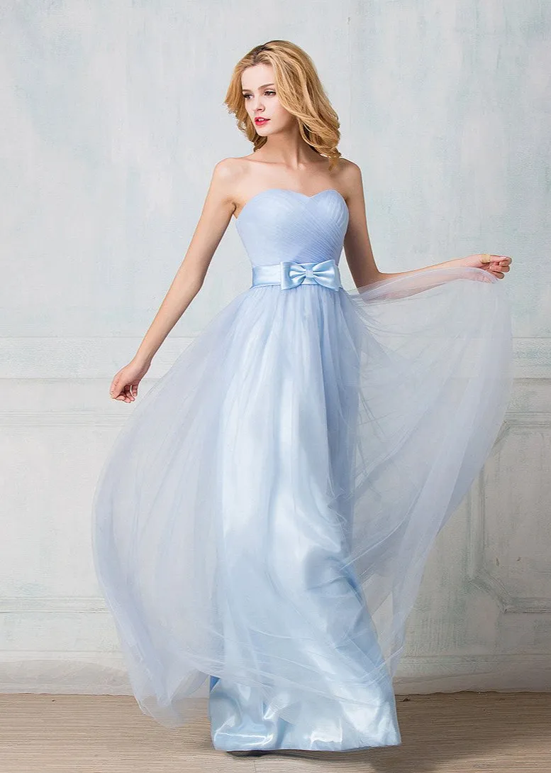 Sweetheart strapless floor-length tulle long prom dress