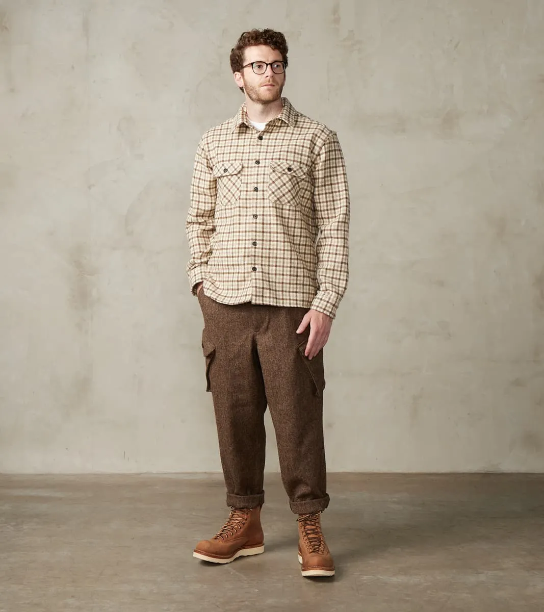 Swiss Army Cargo Trousers - Marling & Evans® Natural Undyed Herringbone Twill