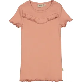 T-Shirt Rib Ruffle SS - cameo brown