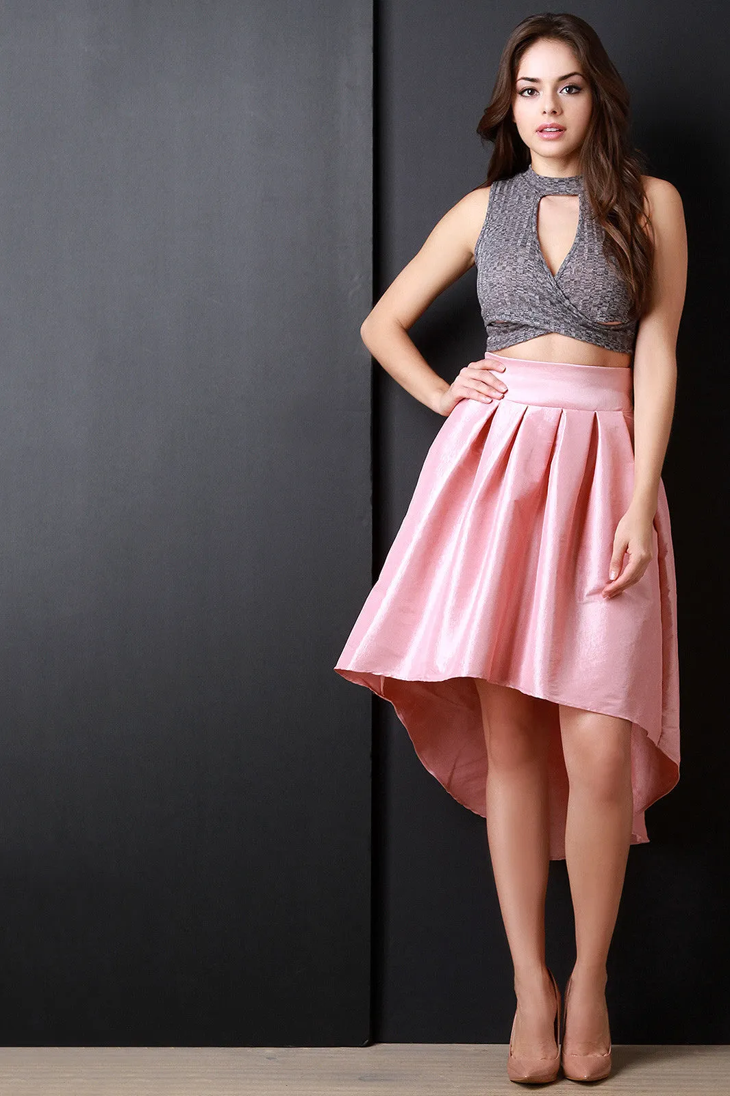 Taffeta High-Low Pleated Back Bow Skirt