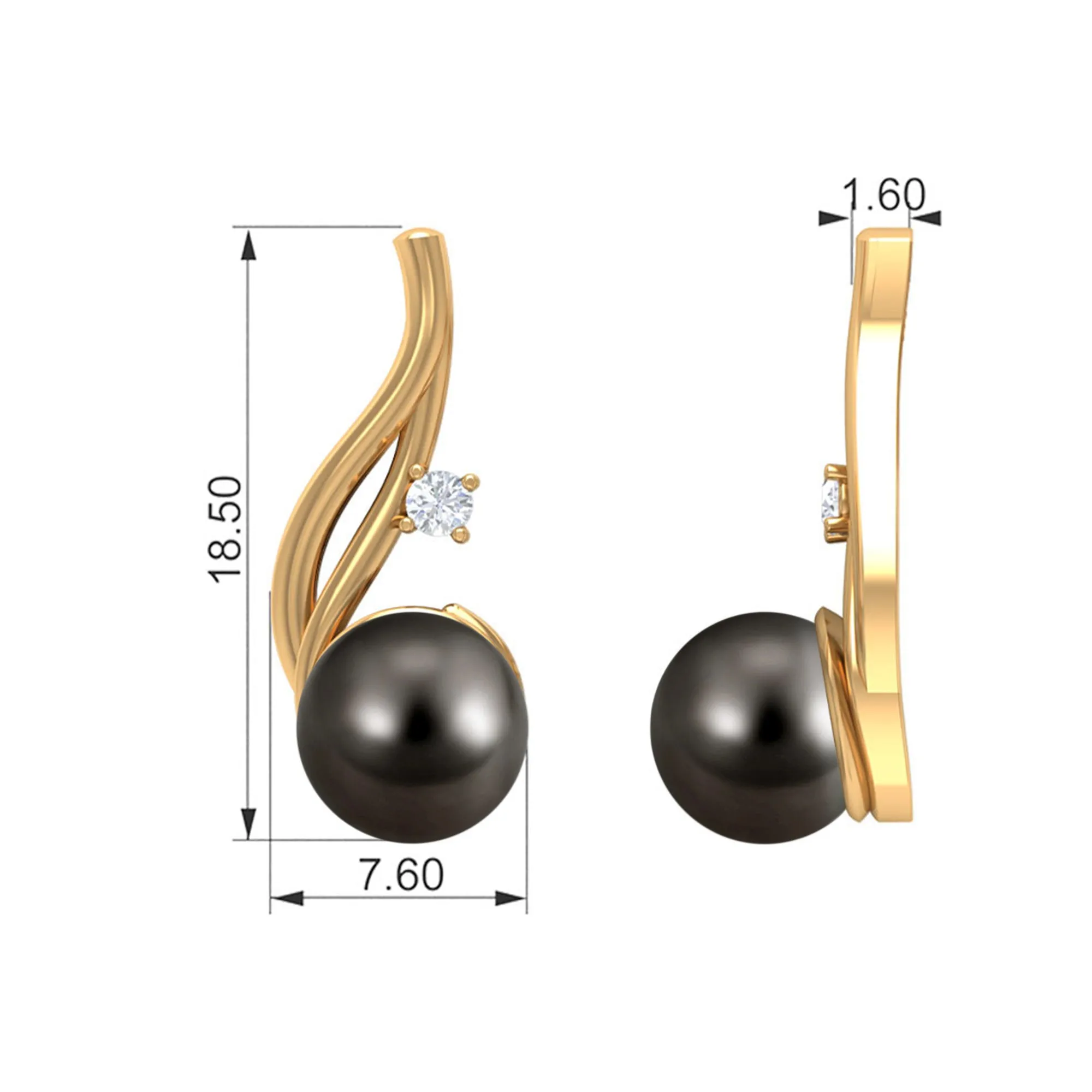 Tahitian Pearl and Moissanite Solitaire Drop Earrings