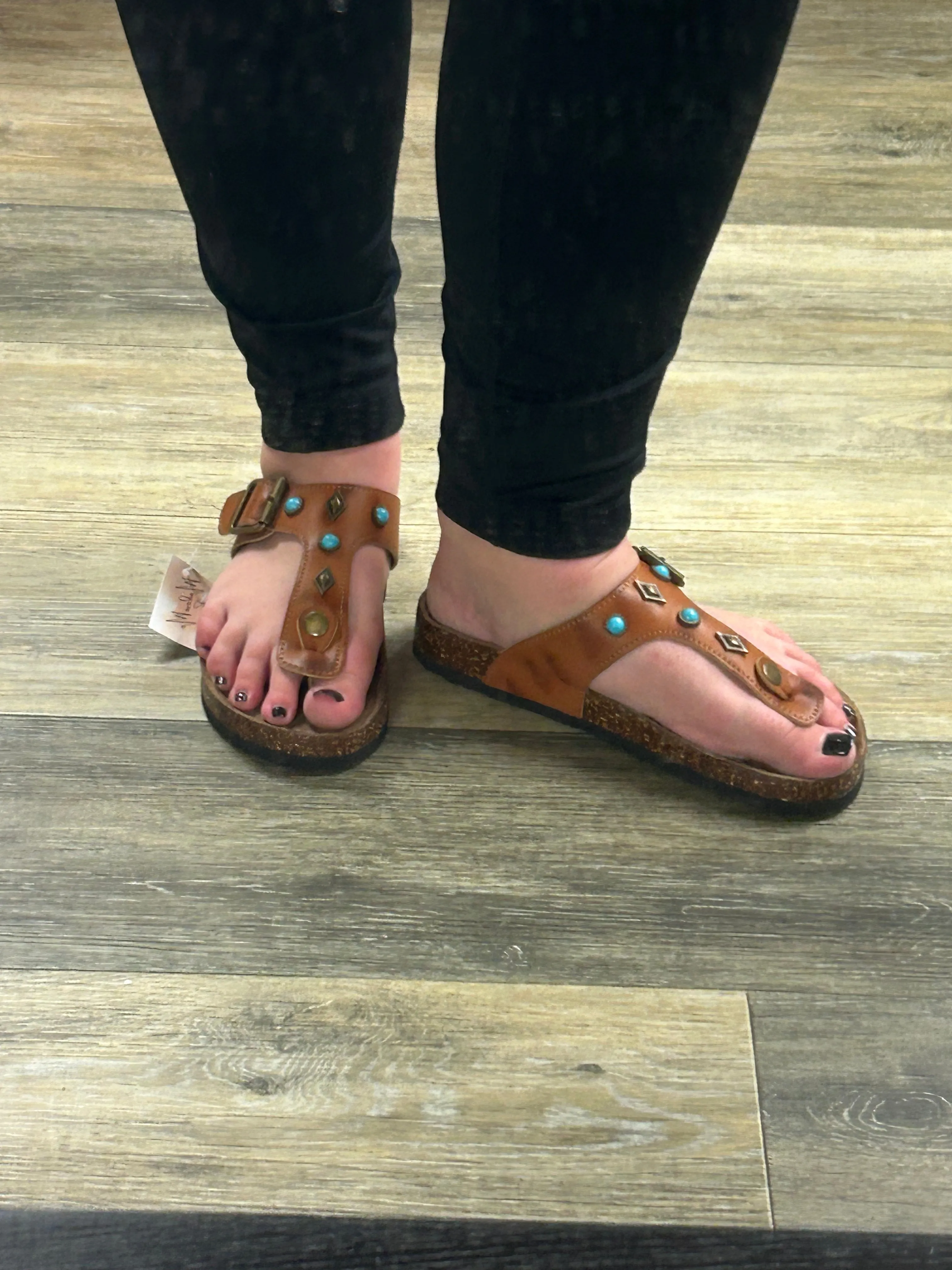 Tahlia Turquoise Sandals - Cognac