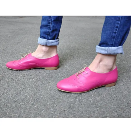 Tailor Made Handmade Pink Genuine Leather Brogue Womens Custom Oxford Summer Shoes