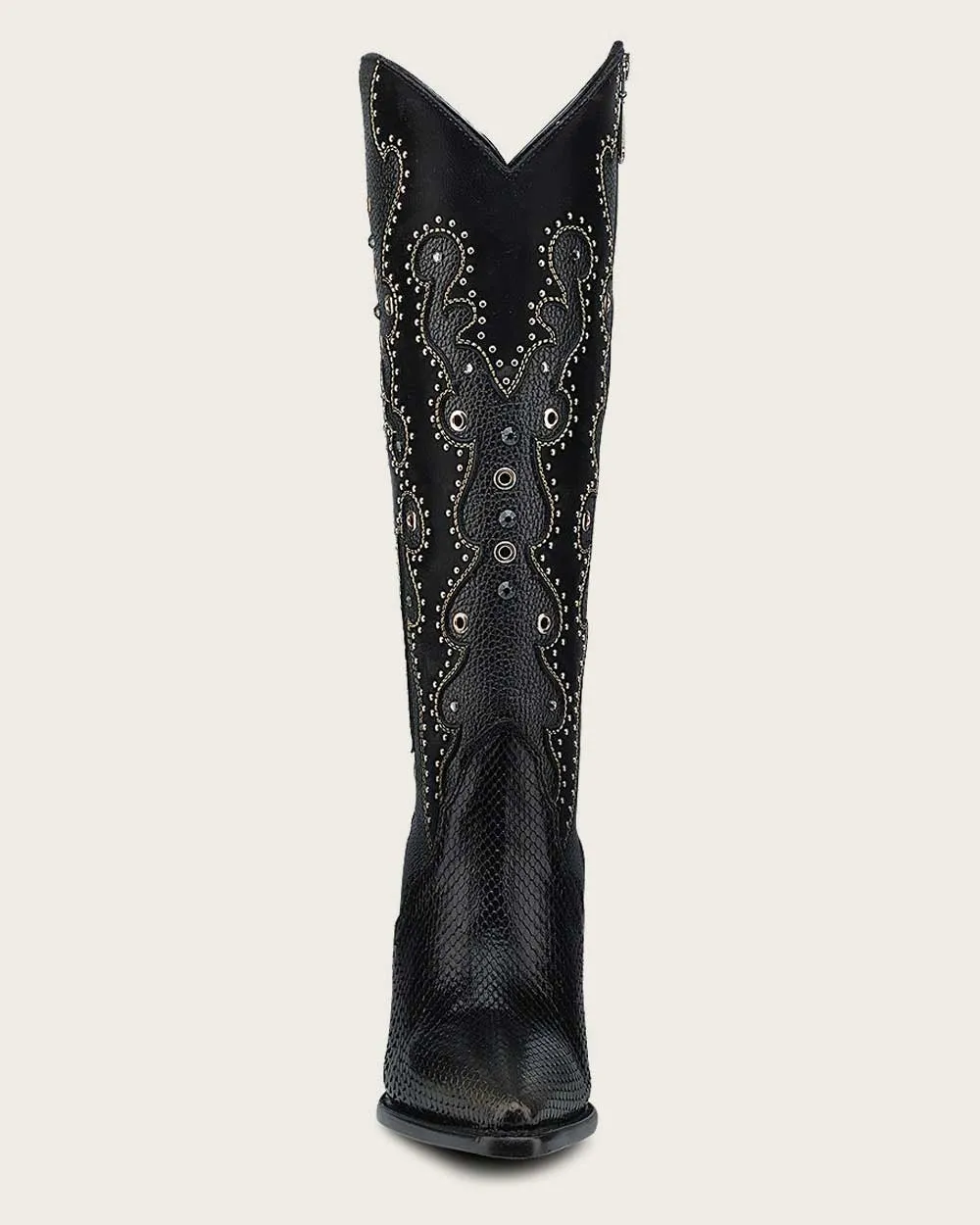 Tall black exotic western style boot