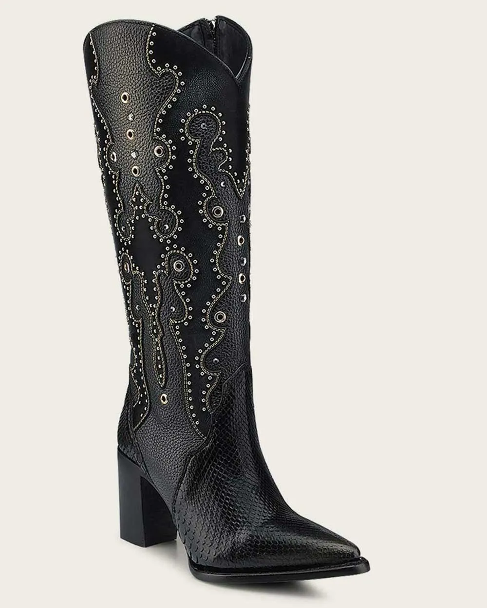 Tall black exotic western style boot