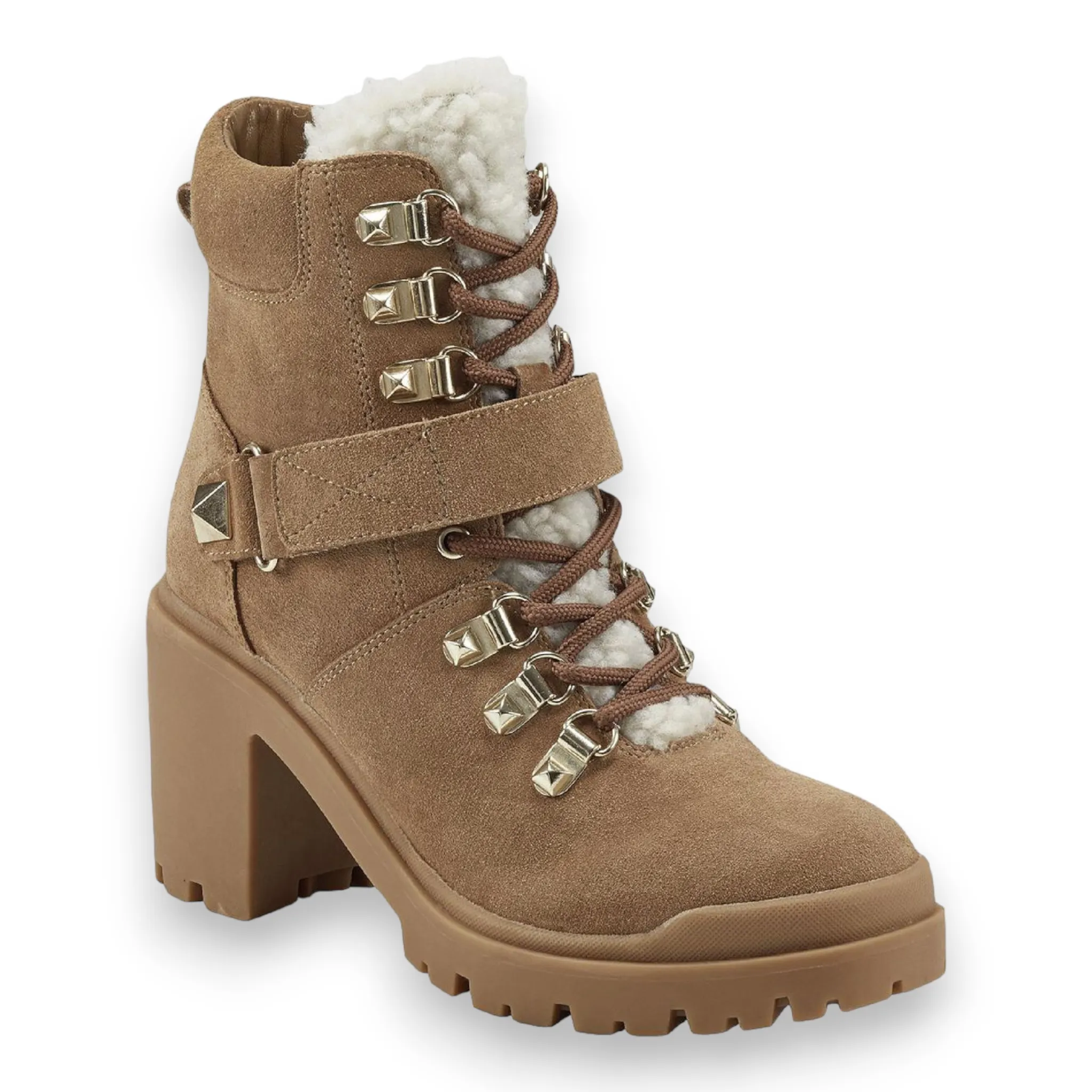 Tan Leather Sherpa Heeled Boots