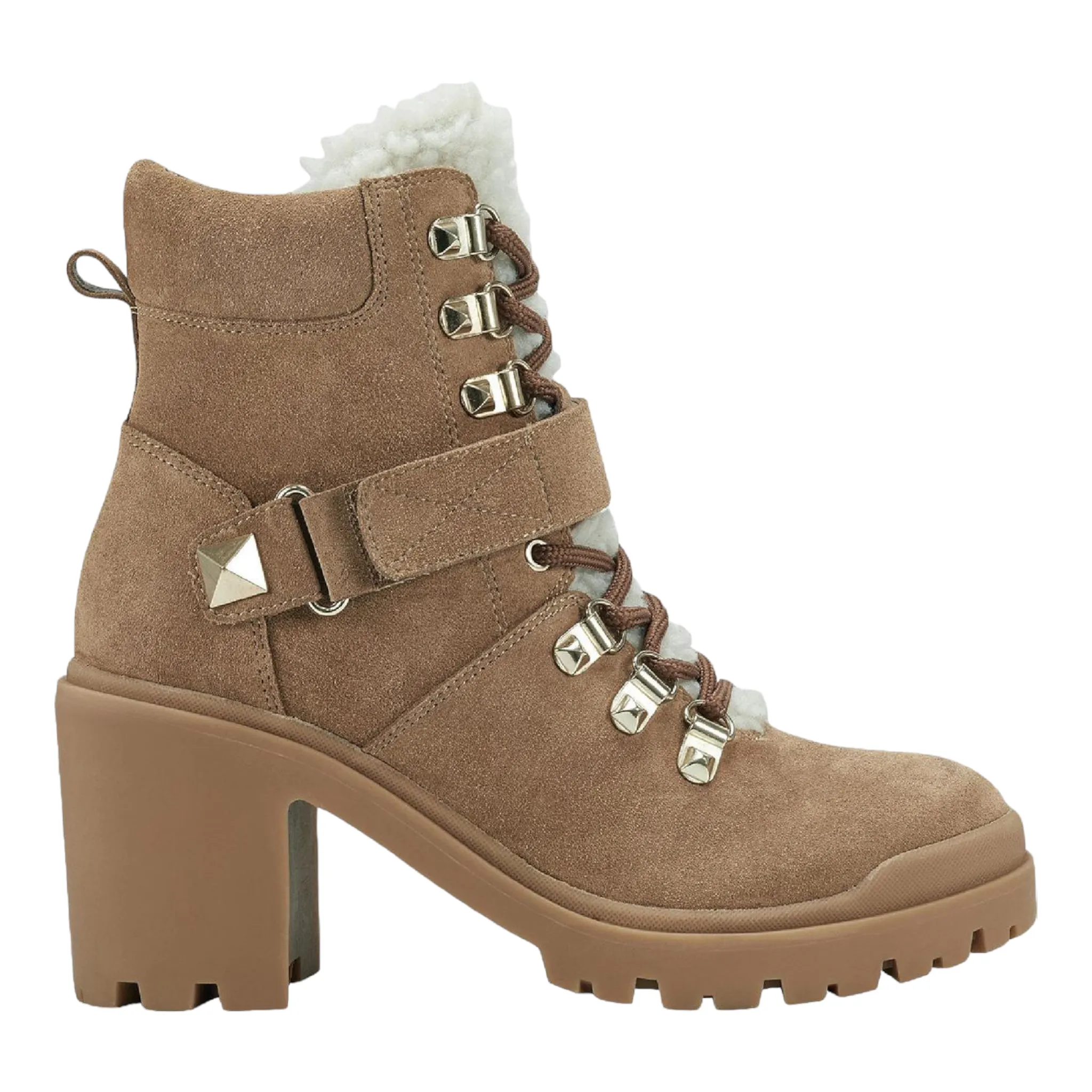 Tan Leather Sherpa Heeled Boots