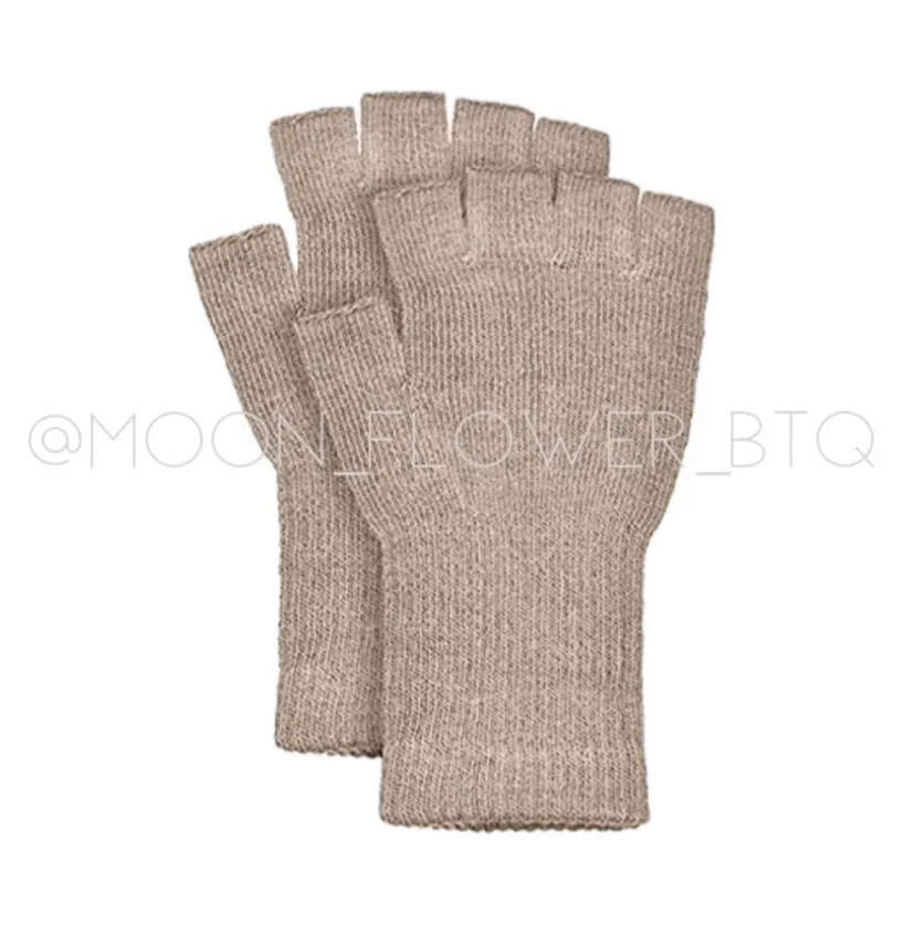 Tan Stretchy Fingerless Winter Gloves