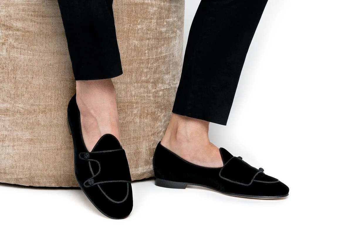 TANGERINE 7 VELOUR BLACK BELGIAN LOAFERS