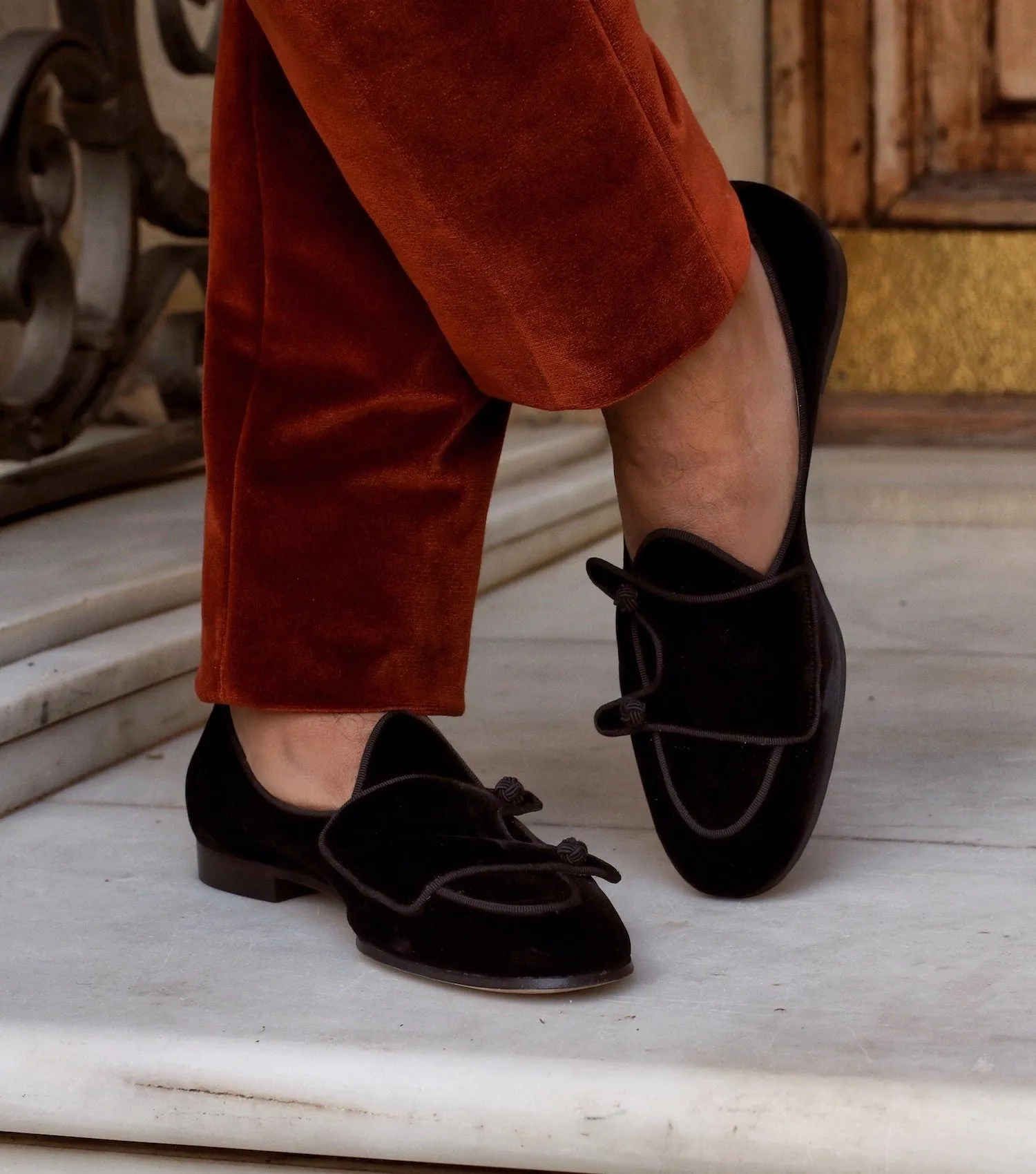 TANGERINE 7 VELOUR BLACK BELGIAN LOAFERS