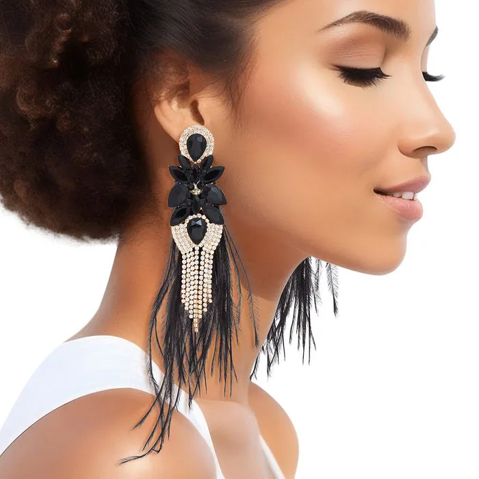 Tassel Feather Glass Earrings for Women