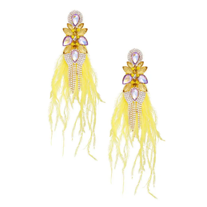 Tassel Feather Glass Earrings for Women