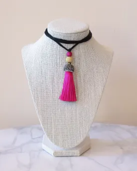 Tassel Necklace | Hot Pink Silk