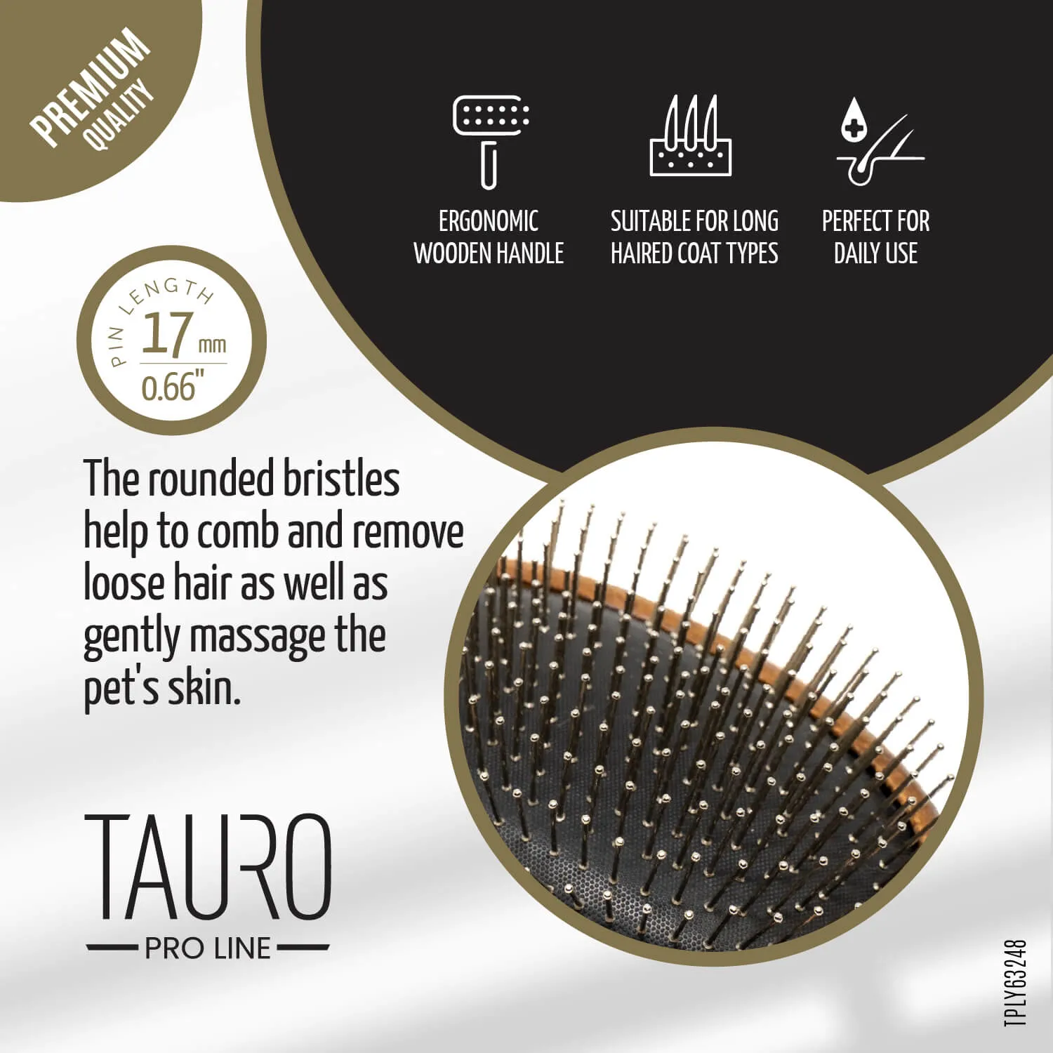 Tauro Pro Line Prestige Wooden Massage Round Dog & Cat Brush For All Hair Type To Improve Circulation And Promote Hair Growth, large, wooden