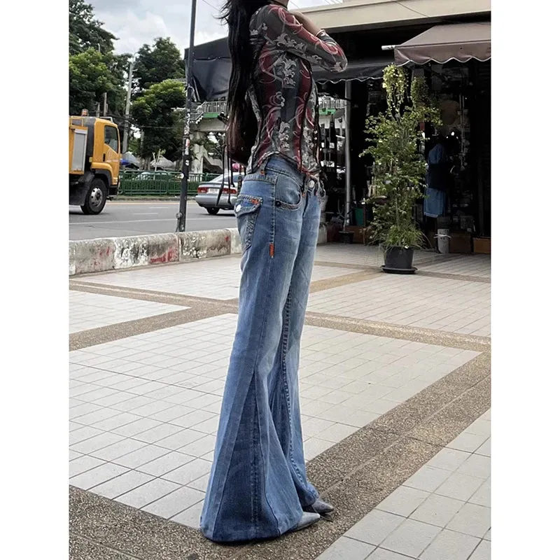 TAVIMART  -  Y2K Blue Jeans for Women High Waist American Street Wide Leg Pants Hip Hop Vintage 2000s Straight Autumn Trousers