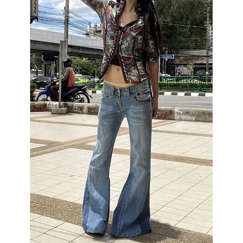 TAVIMART  -  Y2K Blue Jeans for Women High Waist American Street Wide Leg Pants Hip Hop Vintage 2000s Straight Autumn Trousers