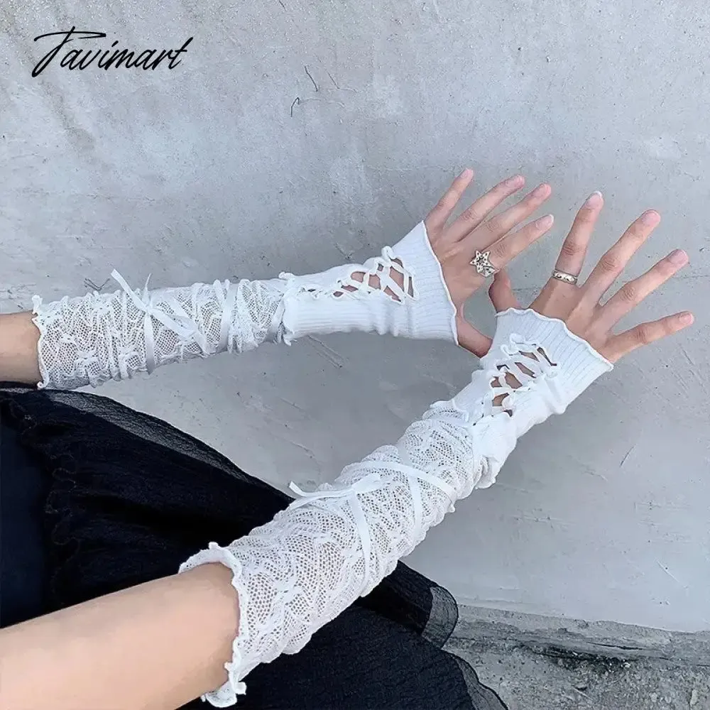 TAVIMART -  Y2K Fingerless Strapping Gloves Lace Gothic DIY Sunscreen Sleeve Women Lolita Clothing Accessories Mesh Punk Gloves