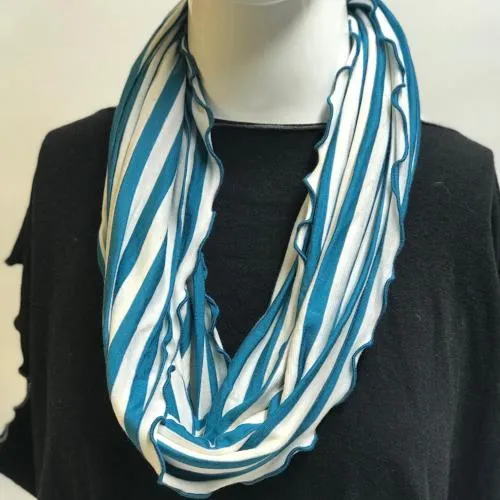 Teal and White Stripe Eternity Scarf