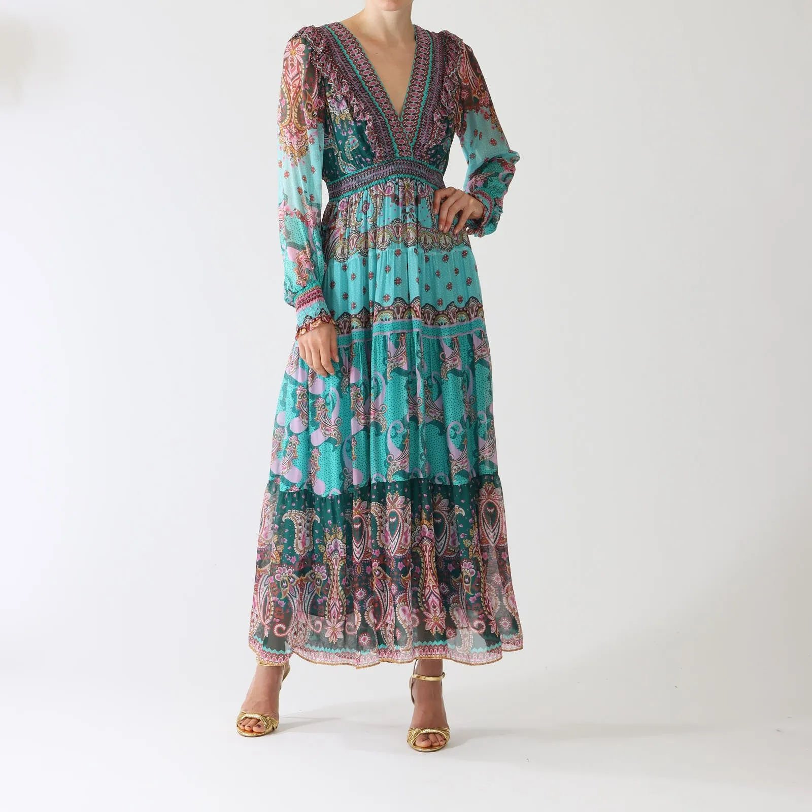 Teal Nylah Printed Maxi Dress