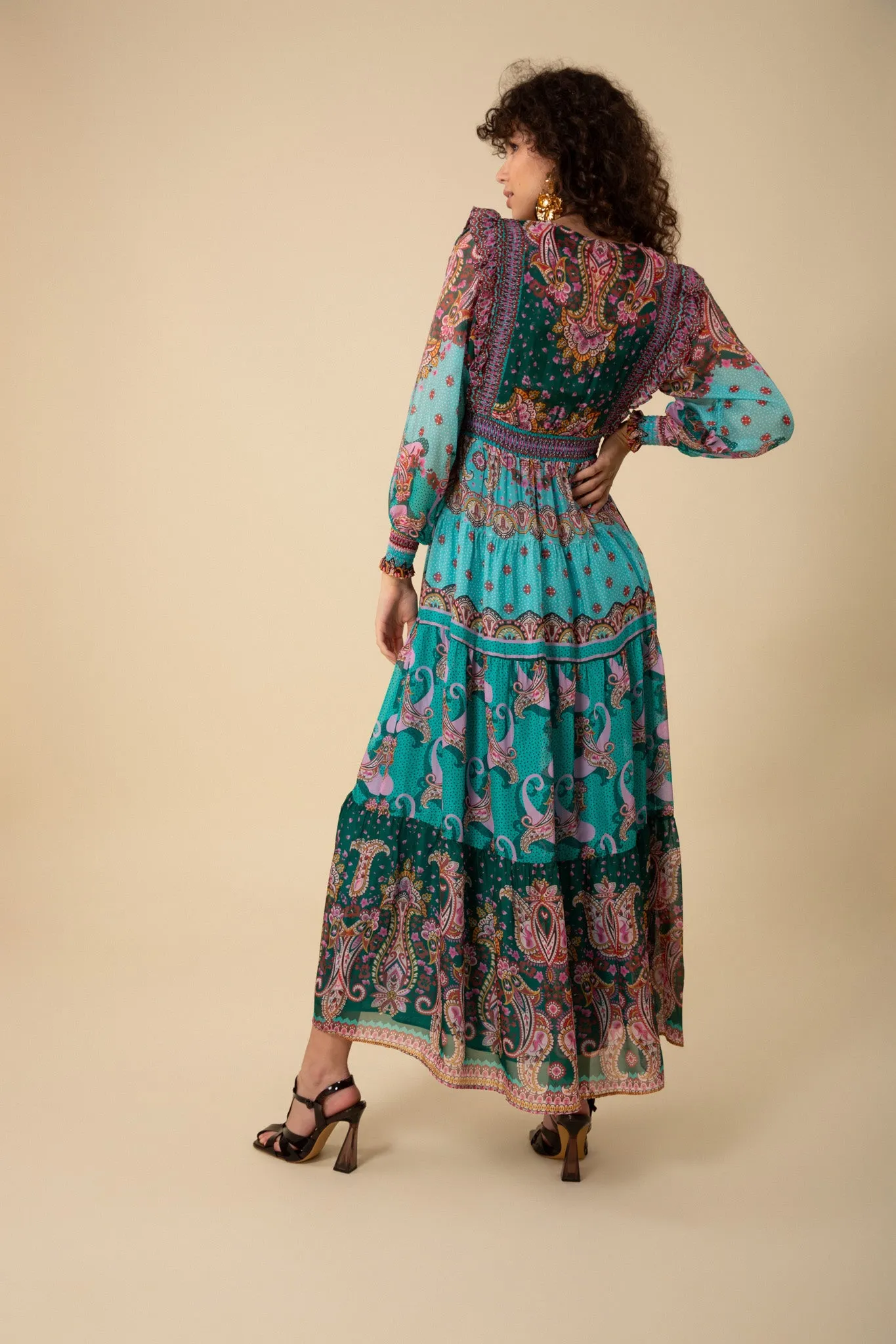 Teal Nylah Printed Maxi Dress